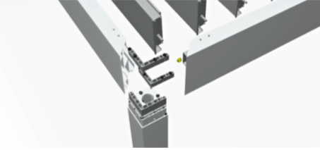 Konstrukce hliníkové pergoly – rohový spoj s integrovaným odvodem vody
